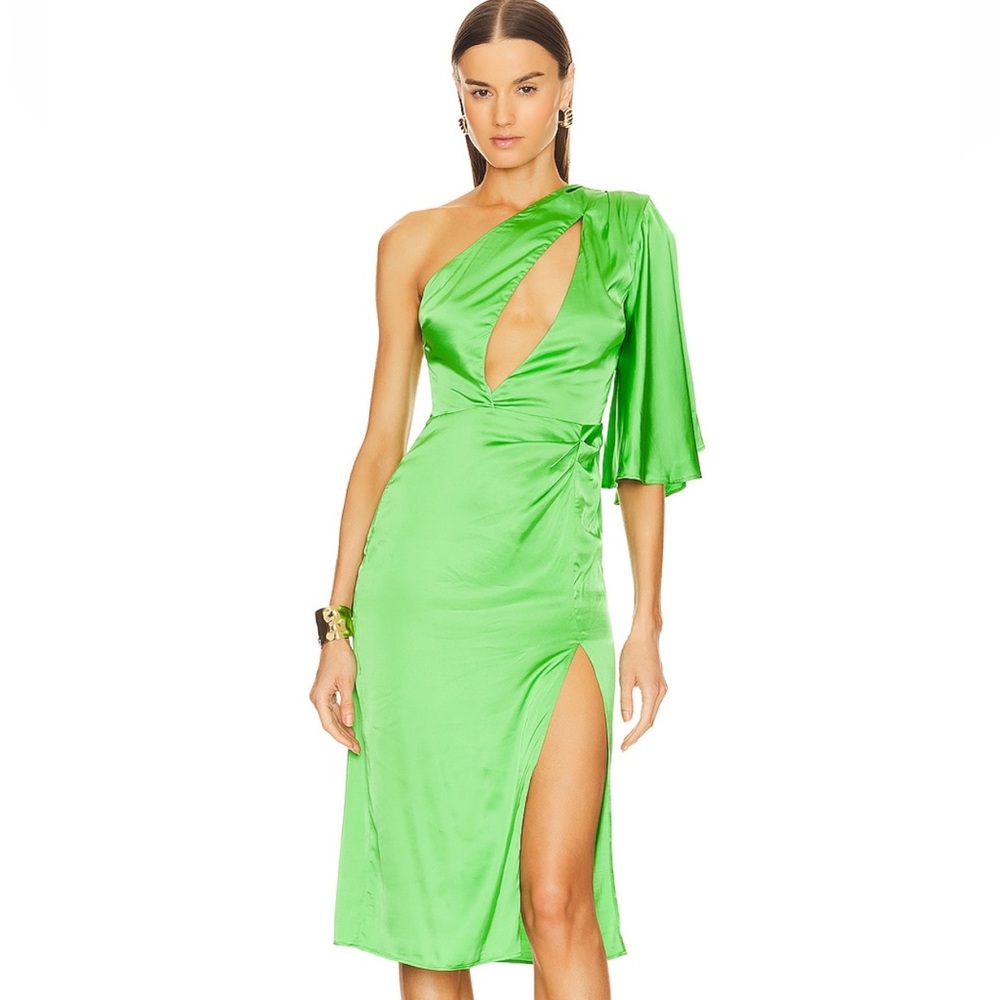 Michael Costello Greer Midi Dress bright green